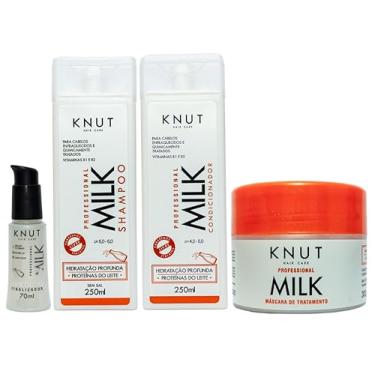 Imagem de Kit Knut Tratamento Milk Shampoo e Condicionador Hidratação Máscara 300g e Óleo Reparador De Pontas 70ml 4 Itens