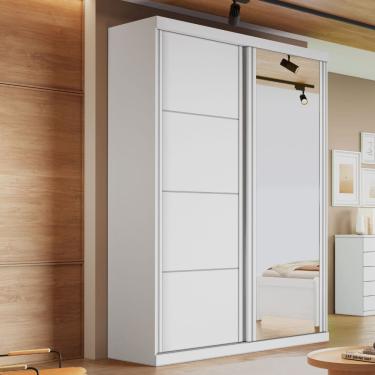 Imagem de Guarda Roupa Solteiro com Espelho 2 Portas de Correr em MDF Buzios Bianchi