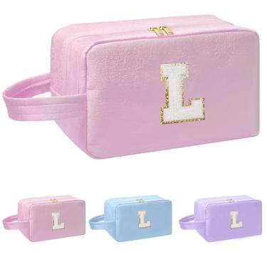 Imagem de I IHAYNER Bolsa de maquiagem inicial para mulheres, presentes de aniversário para meninas de 4, 5, 6, 7, 8, 9, 10, 11, 13, 14 anos, bolsa de cosméticos, bolsa de higiene pessoal, rosa, L, G