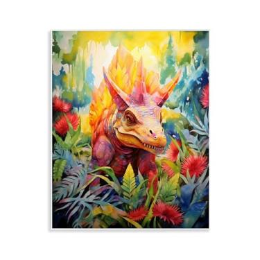 Imagem de Stupell Industries Arte colorida de placa de parede de dinossauro na selva, design por Creative Studio, 14 x 11