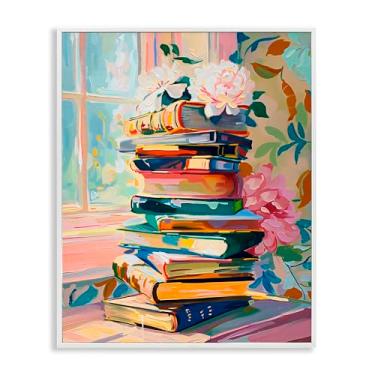 Imagem de Stupell Industries Vivid Bookstack by Window White Framed Giclee Art, design by Arlington Prints, 14 x 11