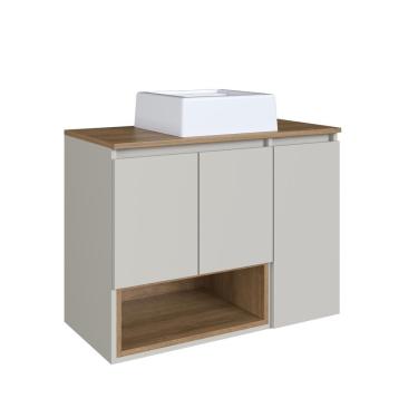 Imagem de Gabinete de Banheiro Suspenso 80cm com Cuba 3 Portas Marrom/Arenas Cecília BL9220 - Faema Móveis