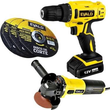 Imagem de Parafusadeira e Furadeira 12V Bivolt + Esmerilhadeira Angular e 3 Disc