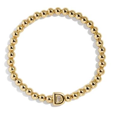 Imagem de BaubleBar Pulseira personalizada inicial Pisa, contas modernas banhadas a ouro, joias modernas, pulseira popular com letras iniciais, ajuste elástico para crianças e adultos, One Size, Latão, Sem