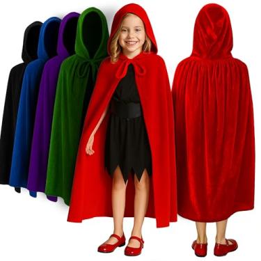 Imagem de ArtCreativity Velvet Hooded Cloak for Kids - 4ft Long - Vibrant Red Cloak with Hood and String Closure - Medieval Accessory for Grim Reaper Costume, Wizard Costume, Witch Look, and Fantasy Cosplay