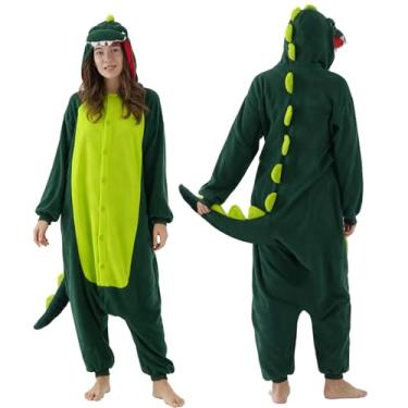 Imagem de Heavyoff Pijama para adultos, fantasia de Halloween de pelúcia, peça única, cosplay para mulheres, homens, casais, Dinossauro, GG