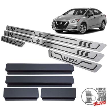 Imagem de Soleira Aço Inox Nissan Versa 2021 Preto Baixo Relevo