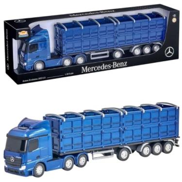 Imagem de Caminhão Carreta Ganeleiro, Escala 1:30, com Portas Laterais Articuladas, Rodas Cromadas, Trava de Apoio, Brinquedo p/Crianças, Presente Infantil, Colecionável, Carrinho, Miniatura (Azul Escuro)