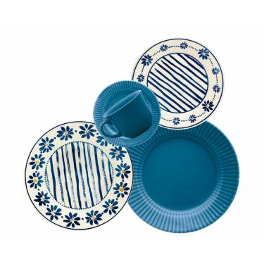 Imagem de Aparelho de Jantar e Lanche 20 Peças Biona Jardim das Margaridas em Cerâmica – Estampado