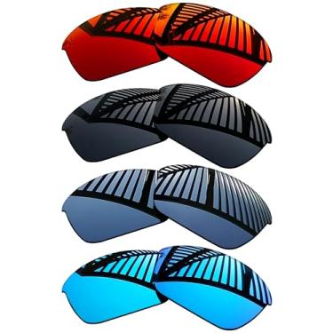 Imagem de MYCOURAG 4 pares de lentes de substituição para óculos de sol Oakley Half Jacket 2.0 OO9144 / Half Jacket 2.0 Asian Fit (AF) OO9153 - preto sólido + titânio + azul gelo + vermelho fogo
