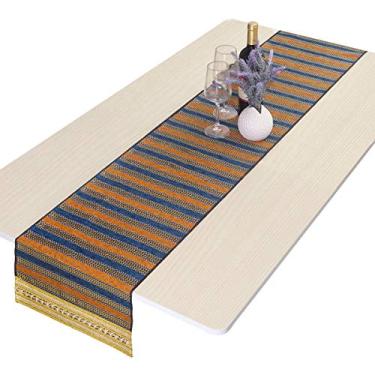 Imagem de rockcloud mesa listrada colorida mesas de algodão mescla decoração de mesa para casamentos, chás de bebê, aniversário, festa, evento e festa de formatura, Orange & Blue, 13 x 34 Inch, 1