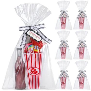 Imagem de Engrowtic Cesta vazia de pipoca para professores, 31 peças, 6 caixas vazias de pipoca de plástico de 10 x 20 cm, 12 sacos de celofane com cartão de presente de filme e fita de filme, para presentes de