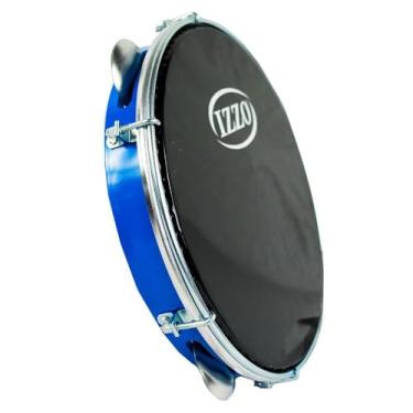 Imagem de Pandeiro Izzo 10" ABS Azul com Pele Preta Corpo Leve e Resistente 6 Afinadores 5 Pares de Platinelas Flandres