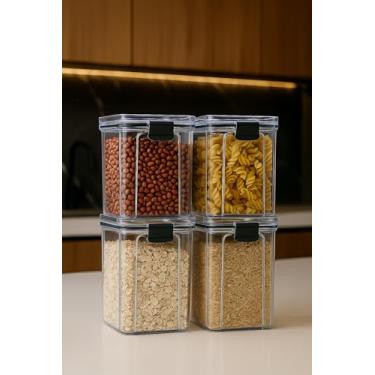 Imagem de Kit 4 Potes Herméticos 1 Litro - Potes Organizador com Tampa para Alimentos, Pote Hermetico Empilhável, Organizadores para Armário e Cozinha, Mantimentos