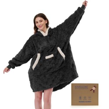 Imagem de KAWAHOME Cobertor com capuz com estampa 3D para mulheres e homens, moletom fofo aconchegante, presentes de aniversário para mãe, namorada, grade - cinza escuro