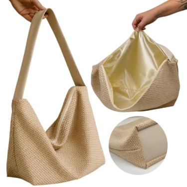 Imagem de Bolsa Sacola De Praia Piscina Tecido Macio Saco Leve Primavera Verão Feminina de Ombro (Palha/Off)