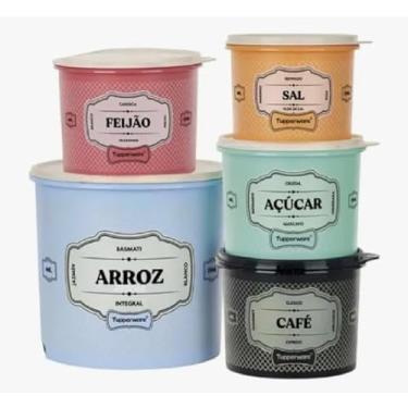 Imagem de Kit De Mantimentos Essences - 5 Peças - T U P P E R W A R E - Arroz 5kg Feijão 2kg Sal 1,3kg Açúcar 1,4kG Café 700g