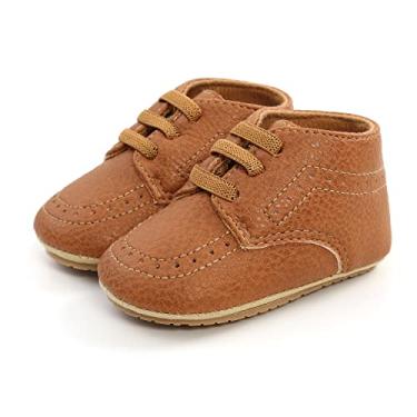 Imagem de ohsofy Sapatos Oxford para bebês meninos, mocassins de couro PU, borracha e sola macia, sapatos de casamento para meninas e bebês, C1 - Marrom, 12-18 Months Toddler
