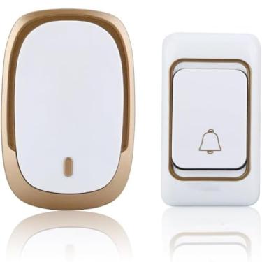 Imagem de Campainha Sem Fio Residencial Bivolt Longo Alcance Comunicação com Idosos 36 Tipos Toques Leve Resistente Premium (Branco e Dourado)