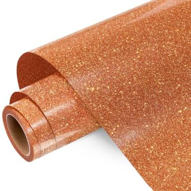 Imagem de WRAPXPERT Rolo de vinil de transferência de calor HTV com glitter de cobre, vinil HTV com glitter holográfico, 30,5 cm x 5 pés laranja escuro brilhante ferro em vinil para design de vinil térmico