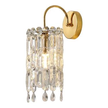 Imagem de Luminária de parede de cristal com acabamento dourado, luz decorativa interna moderna, luminária de parede de cristal de luxo, arandela de parede de cristais, para corredor, quarto, sala de