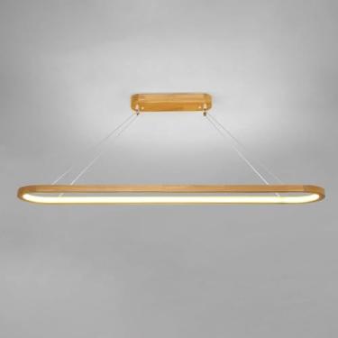 Imagem de Lustre de LED linear moderno, lustre de madeira com anel longo, luminária pendente ultrafina de tronco com abajur de silicone para ilha de cozinha, sala de estar, quarto, cabeceira, sala de