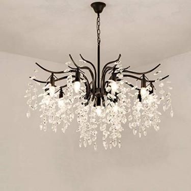 Imagem de Lustre de cristal de luxo, luminária de teto moderna embutida para sala de estar, quarto, sala de jantar, escritório, iluminação preta e branca quente com 9 lâmpadas