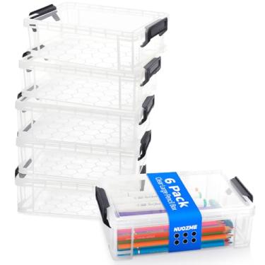 Imagem de Nuozme Caixa de lápis empilhável extra grande, estojo de plástico rígido para caneta (preto, pacote com 6)