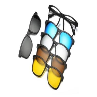 Imagem de Armação De Óculos Para Grau Feminina Quadrado Clipon 5 em 1 Preto - Pa