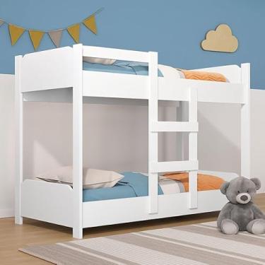 Imagem de Beliche Infantil 100% MDF com Minicama na Parte Inferior Possui Escada de Acesso Grade de Proteção Reforçada e Design Compacto para Otimizar Espaços com Conforto (Branco)