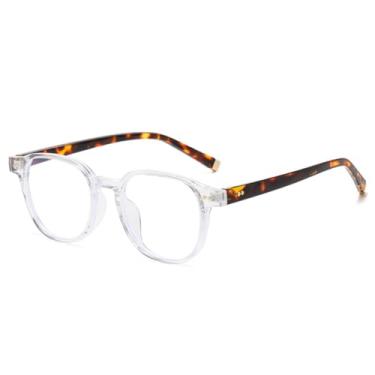 Imagem de VFDHN Óculos de sol femininos retrô pequenos com rebites ovais, lentes progressivas para homens (leopardo transparente)