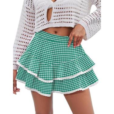 Imagem de Shorts LOMON Flowy Ruffle, saia em camadas, crochê, cintura alta