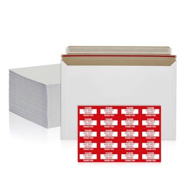 Imagem de Pacote com 100 envelopes rígidos de 16,5 x 11,4 cm, envelopes de papelão com autoselagem, envelopes de papelão branco permaneçam planos, correios de fotografia para CD, fotos, documentos