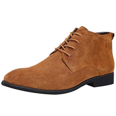 Imagem de rismart Bota masculina de camurça, Chukka, bico liso, cadarço, Oxfords Business Casual Shoes, Bronzeado, 40