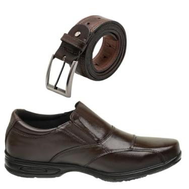 Imagem de Sapato Confort Ortopédico Social De Couro + Cinto 100% Couro (Marrom, BR, Adulto, Numérico, 46)