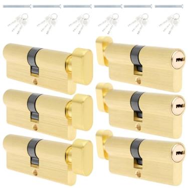 Imagem de 6 peças cilindro de fechadura de porta com chave trava de porta de garagem fechadura de porta de celeiro de latão sólido para galpão de porta de casa