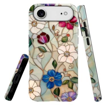 Imagem de heindiy Compatível com iPhone 17 Air, capa brilhante, proteção total, à prova de choque, anti-arranhões, capa de TPU, capas para homem e mulher - vitral de flor encantadora vintage