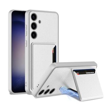 Imagem de Umiup Capa de couro para Samsung Galaxy S24ultra/S24plus/S24, capa protetora fina com compartimento para cartão com suporte para carregamento sem fio, prata, S24 Ultra