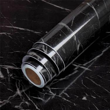 Imagem de Papel De Parede Adesivo Mármore Preto Pvc 5 Metros X 60Cm