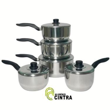 Imagem de Jogo de Panela Altas Alumínio Grosso Super Polido 1 cabo 5 pçs - Fábri