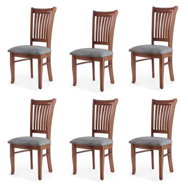 Imagem de Kit 6 Cadeiras Decorativa Sala de Jantar Madeira Maciça Bakeri  Linho Cinza/Imbuia - Gran Belo