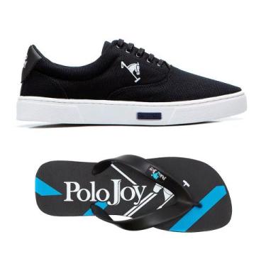Imagem de Kit 1 Tênis Casual + 1 Chinelo Polo Joy, 44, Preto, Branco
