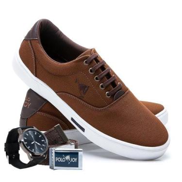 Imagem de Sapatênis Lona Kit com Relógio e Cinto Casual Dia a Dia - Polo Joy, 41