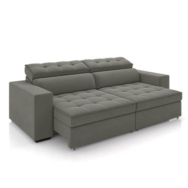 Imagem de Sofá Decorativo Hugo 2 Lugares 208cm Reclinável e Retrátil Veludo Cinza G45 - Gran Belo