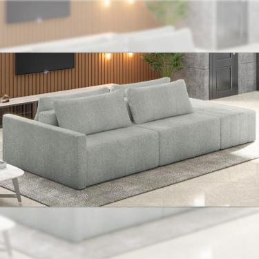 Imagem de Sofá Ilha Modulado Milos 232cm Puff Lateral Bouclê Cinza G33 - Gran Belo