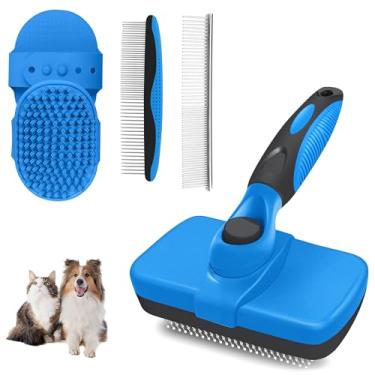 Imagem de Escova autolimpante – Kit profissional 5 em 1 para cuidados com animais de estimação, ferramenta de cuidados para cães, gatos e filhotes, remoção de pelos para animais de estimação de pelo longo e
