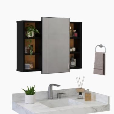 Imagem de Armário Banheiro com Espelho, Espelheira Armario Organizador para Banheiro com Prateleira Nicho(Preto/Nature)