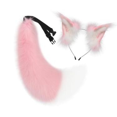 Imagem de Fiocias Conjunto de Faixa de Cabeça E Cauda Fofo para Shows de Anime, Bailes de Máscaras de Aniversário, Carnaval, Rosa Branco