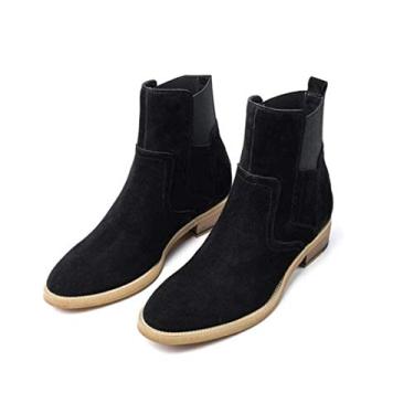 Imagem de Bigfanshu Sapatos masculinos elegantes botas plataforma camurça couro feito à mão formal vintage elegante inverno Chelsea bota gancho laço cadarço slip-on sapatos para uso ao ar livre botas de cano médio até o tornozelo Chukka, Preto, 13 Wide