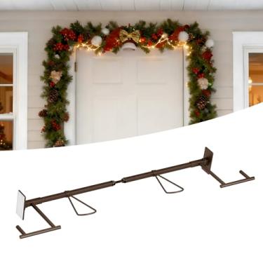 Imagem de ELYKEN Suporte de guirlanda para moldura de porta, ajustável para portas de 80 a 110 cm, suporte de guirlanda para porta da frente, suporte de decoração de Natal resistente para grinaldas, sem pregos